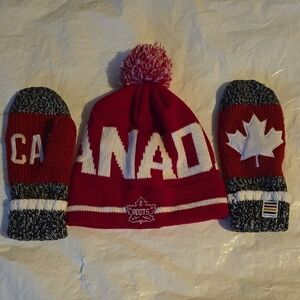 Roots Red and White Canada Beanie and Mittens